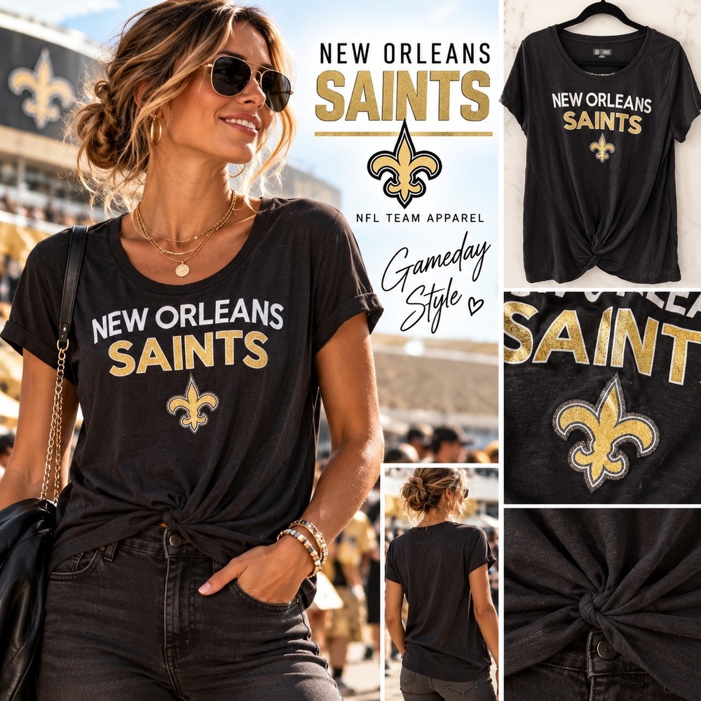 New Orleans Saints NFL Twist Front Tee Black Gold Women's L Gameday